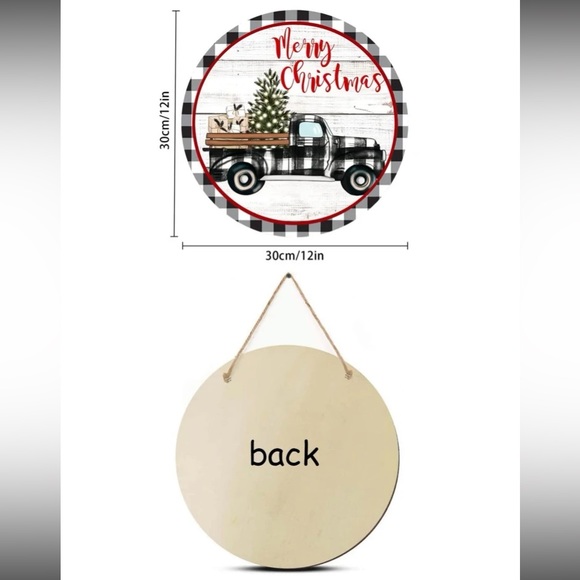 NWT White Buffalo Check Farmtruck 🎄 Merry Christmas Round Wooden Decor Sign - Picture 5 of 6